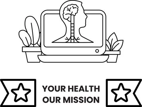 Laptop screen shows human head with brain and lungs Ilustración de archivo
