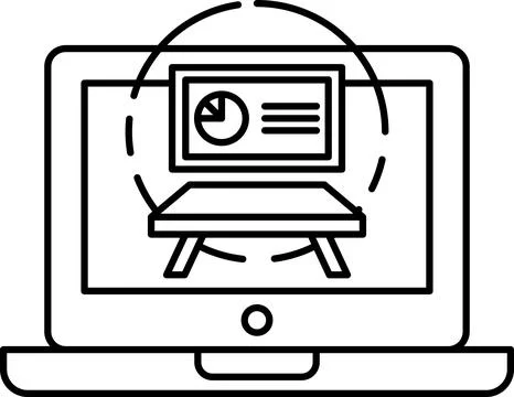 A laptop screen shows a presentation slide with a pie chart Stock Illustration