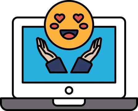 A laptop screen with a smiling face and two hands reaching out Stock Illustration