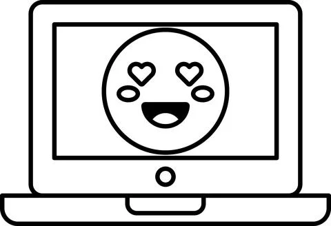 A laptop screen with a smiling face with two hearts on it Stock Illustration