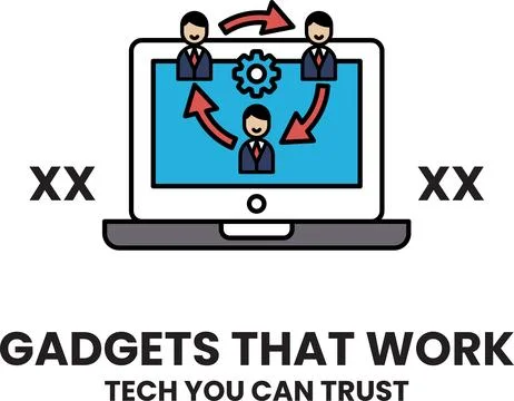 A laptop screen with three men on it Stock Illustration