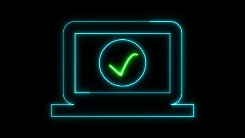 Laptop screen tick mark sing on a black background. Stock Illustration