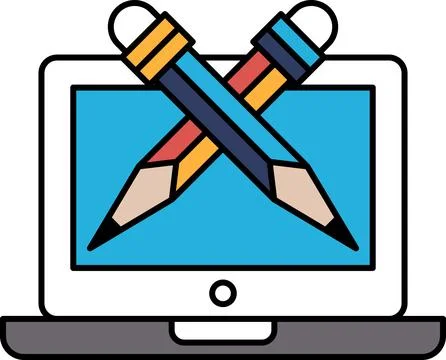 A laptop screen with two pencils on it Stock Illustration
