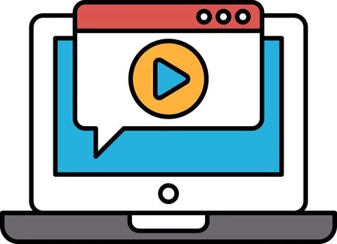 A laptop screen with a video playing and a chat box Stock Illustration
