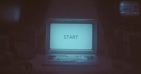 Laptop screen with the word START pixel art style Stock Footage 321765464
