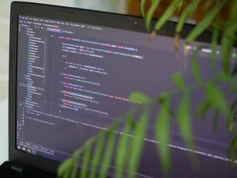 Laptop screen with written java code. java developer. software development Stock Photos