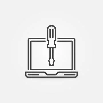 Laptop with Screwdriver linear vector concept icon Stock Illustration