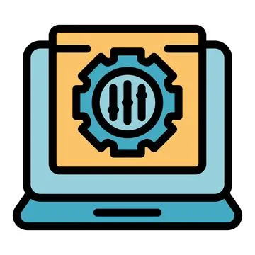 Laptop search engine icon vector flat Stock Illustration