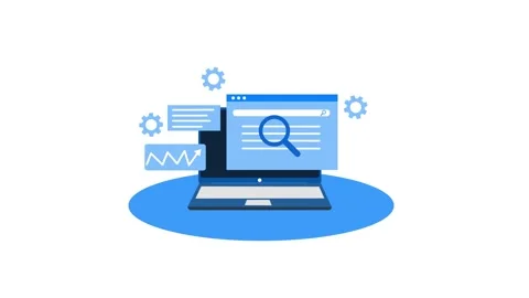 Laptop with search engine interface and analytics animation Stock Footage 316490995