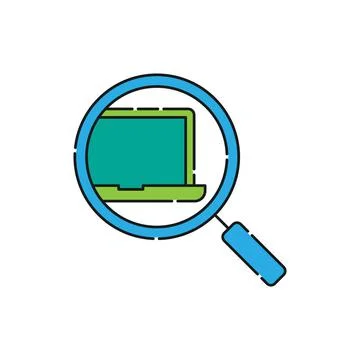 Laptop Search icon Vector Design. Laptop icon with Searching design concept f Ilustração Stock
