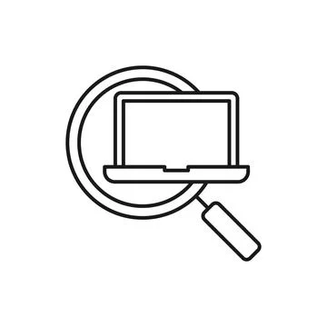 Laptop Search icon Vector Design. Laptop icon with Searching design concept f Illustrazione stock