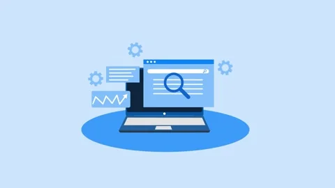 Laptop with search interface and data analysis elements animation Stock Footage 320729994
