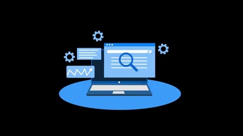 Laptop with search interface and data analysis elements animation 스톡 동영상 320730007