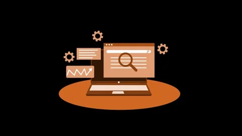 Laptop with search interface and data analysis elements animation Stock Footage 320730041