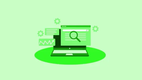 Laptop with search interface and data analysis elements animation Stock Footage 320730118