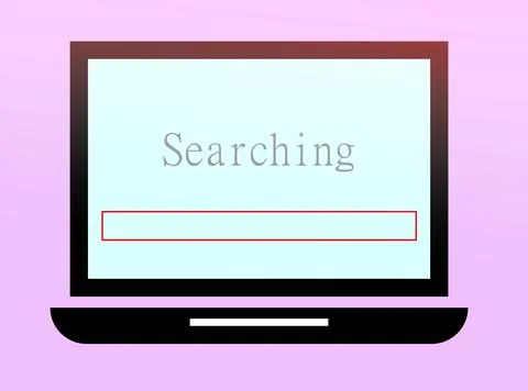 Laptop with Searching on screen progress bar on pink background. Stock Illustration