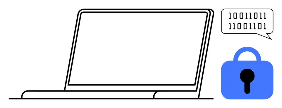 Laptop with Security Lock and Binary Code Indicating Cyber Security Stock Illustration
