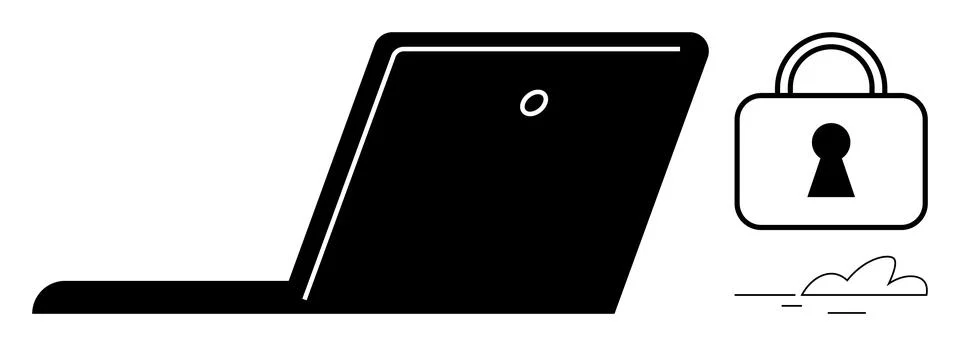 Laptop with security lock representing data protection and online privacy Illustrazione stock