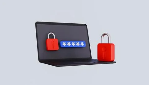 Laptop with Security Padlock, Personal online account イラスト素材