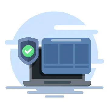 Laptop security protective shield concept. Cyber ​​security. Illustrazione stock