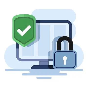 Laptop security protective shield concept. Cyber ​​security. 库存插图