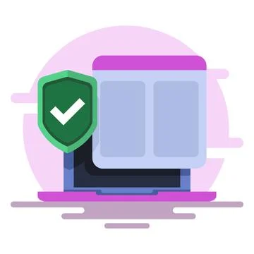 Laptop security protective shield concept. Cyber ​​security. Illustrazione stock