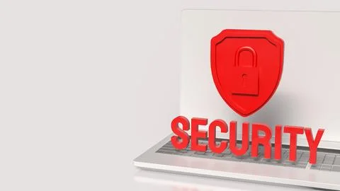 Laptop Security Shield For Digital Data Protection 3d render.. Stock Illustration
