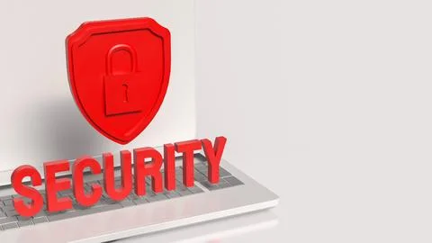 Laptop Security Shield For Digital Data Protection 3d render.. Stock Illustration
