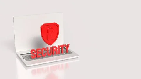 Laptop Security Shield For Digital Data Protection 3d render.. Stock Illustration