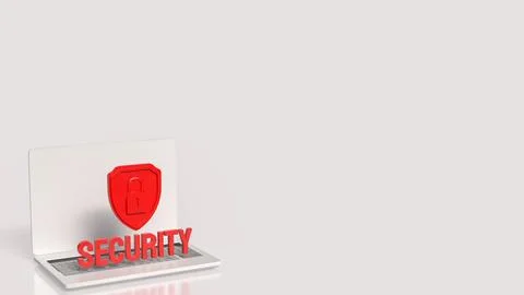 Laptop Security Shield For Digital Data Protection 3d render.. Stock Illustration