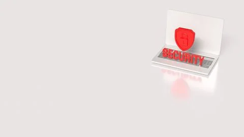 Laptop Security Shield For Digital Data Protection 3d render.. Stock Illustration