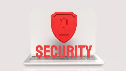 Laptop Security Shield For Digital Data Protection 3d render.. Stock Illustration