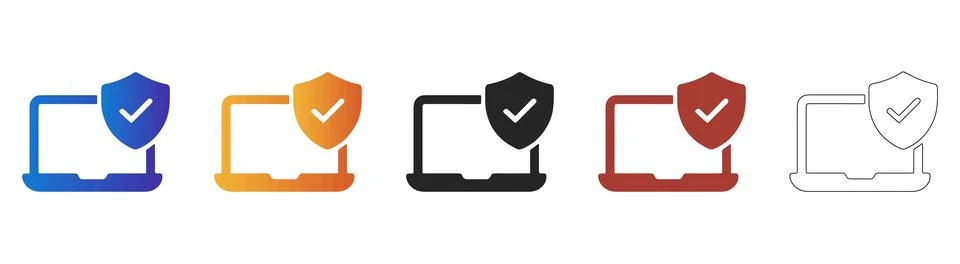 Laptop security shield icon for computer protection 库存插图