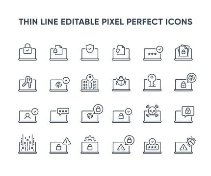 Laptop security vector thin line icons Stock Illustration