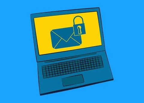 Laptop with Sending encrypted E-Mail protection blue secure mail internet sym 스톡 일러스트