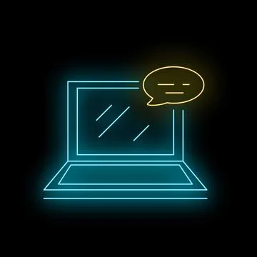 Laptop sending message notification in glowing outline Stock Illustration