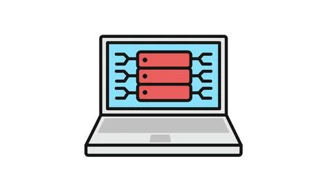 Laptop server infrastructure and hosting icon Ilustración de archivo