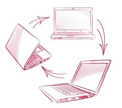 Laptop set Computers connection concept. Social collaboration sign Stock Illustration