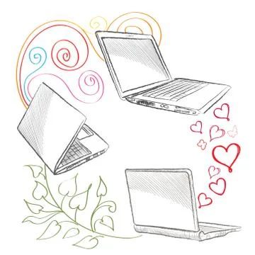 Laptop set Computers connection concept. Social collaboration sign イラスト素材