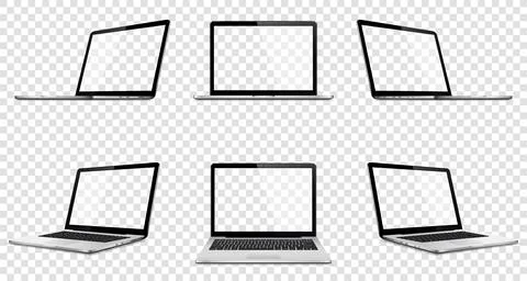 Laptop set mock up with transparent screen isolated Stock Illustration