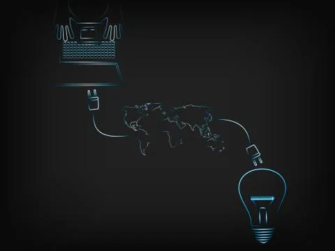 Laptop sharing ideas on global network イラスト素材