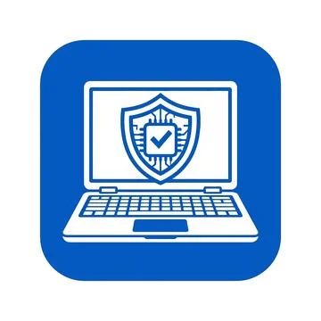 Laptop with shield and checkmark icon, secure computer system protection. 库存插图