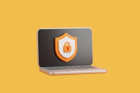 Laptop with Shield and Lock Icon for Security イラスト素材