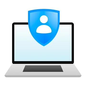 Laptop with shield, Cyber Security concept. Antivirus or data protection. Illustrazione stock