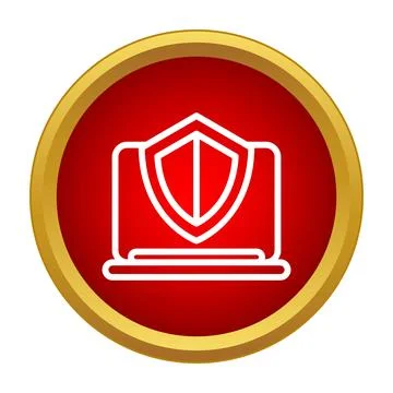 Laptop shield icon representing cyber security protection Stock Illustration