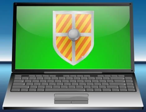 Laptop with shield Stock Photos