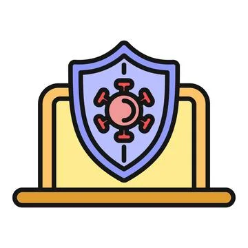 Laptop with shield protecting from digital virus attack Illustrazione stock