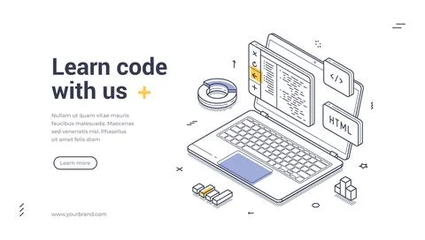 Laptop showcases web code representing a modern digital workspace focused on  Stock Illustration