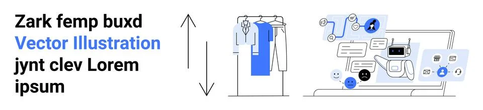 Laptop showcasing e-commerce interface with clothing items, digital tools, an Stock Illustration