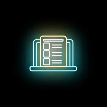 Laptop showcasing neon checklist icon for online survey Stock Illustration
